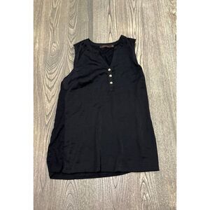 The Limited Sleeveless Blouse V-Neck 3 Button Front Pullover Top Black Size S